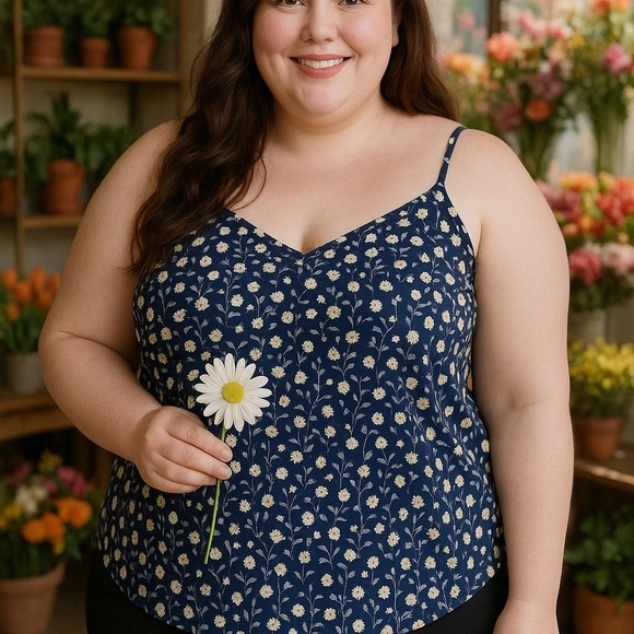 Plus Size 2X Navy Floral Spaghetti Strap
Tank Top - Picture 1 of 7